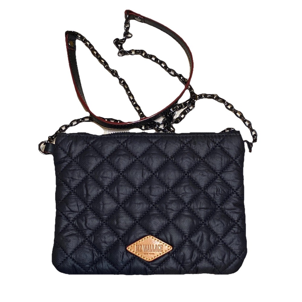 MZ WALLACE Crossbody Bag Black Quilted Bag With Zipper With Pockets